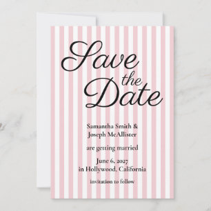 Save The Date Rayures rose pâle et blanc