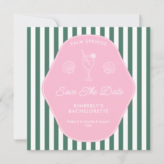 Save The Date Rayures roses et vertes rétro Beverly Hills (Devant)