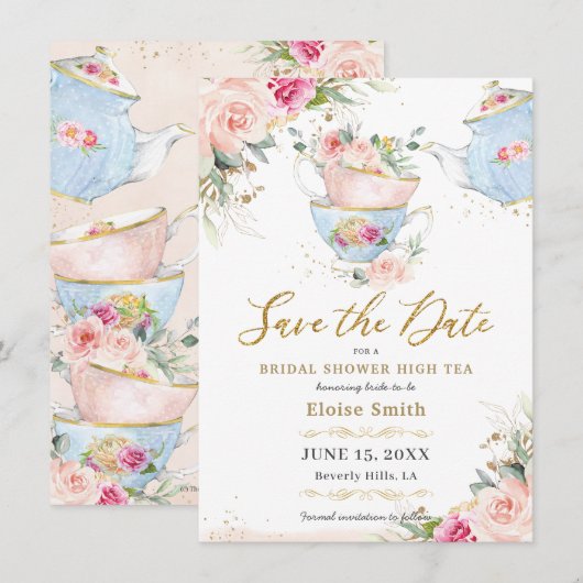 Save The Date Réception de Mariage Élégante avec Thème Floral et (Devant / Derrière)