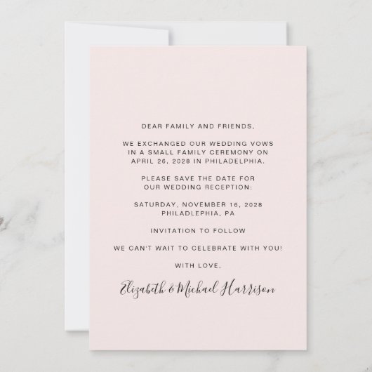 Save The Date Réception de mariage moderne photo rose (Dos)