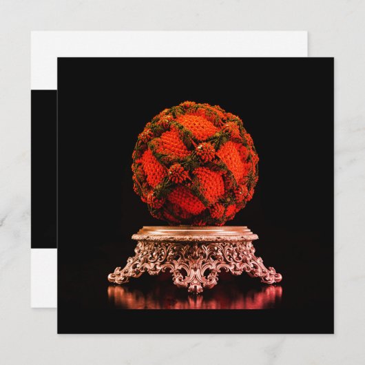 Save The Date Red And Black Mandelbrot Sphere On Silver Pedestal (Devant / Derrière)