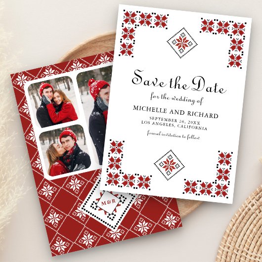 Save The Date Red and Black Ukrainian Embroidery Wedding