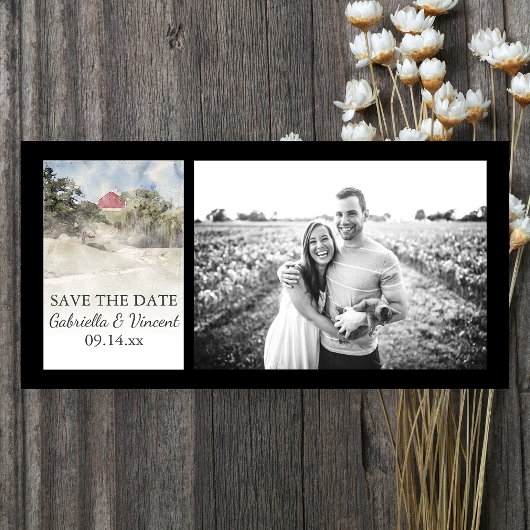 Save The Date Red Barn on Hill Farm Wedding Enregistrer la date