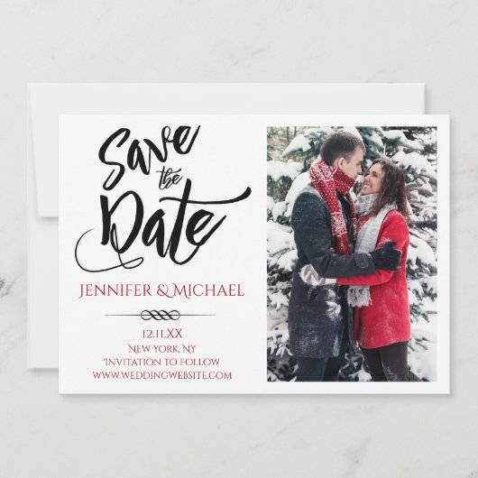 Save The Date Red Black Photo Enregistrer la date (Devant)