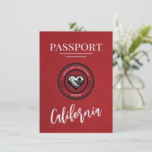 Save The Date Red California Passport Enregistrer La Date (Debout devant)