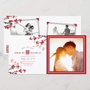 Save The Date Red Cherry Blossoms Chinois Double Bonheur Photo
