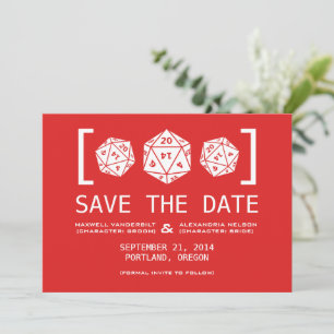 Save The Date Red D20 Dice Gamer Enregistrer l'Invitation de dat