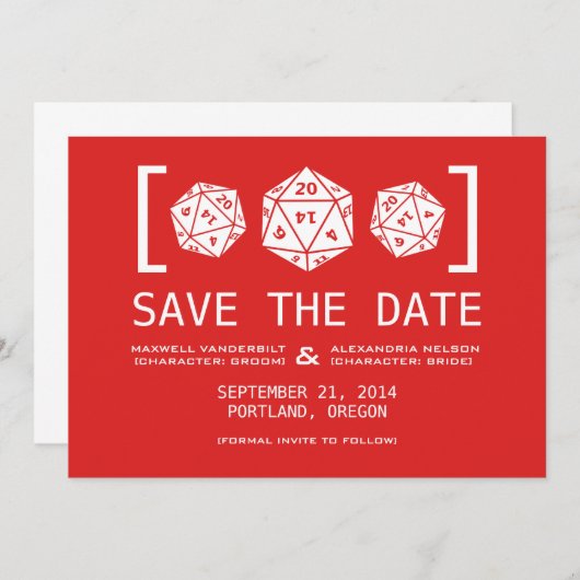 Save The Date Red D20 Dice Gamer Enregistrer l'Invitation de dat (Devant / Derrière)