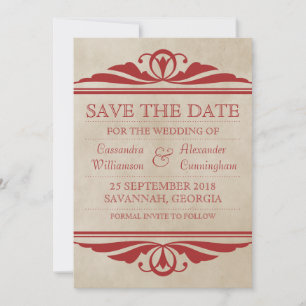 Save The Date Red Elegant Deco Enregistrer l'Invitation de date