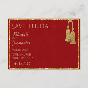 Save The Date Red et Gold Tassel Mariage indien Enregistrer la d