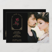 Save The Date Red Floral Golden Simulated Dome Arch Wedding (Devant / Derrière)