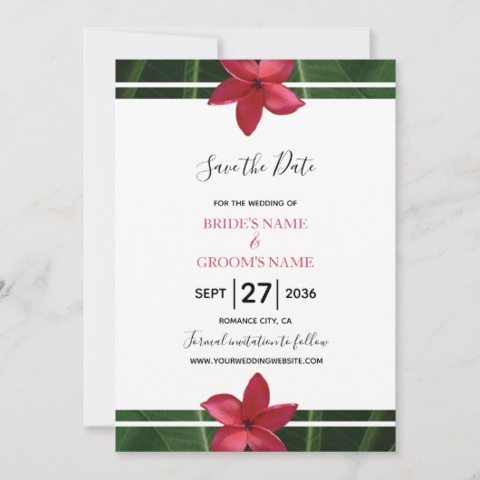 Save The Date Red Frangipani Plumeria Mariage Enregistrer La Dat (Devant)