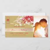 Save The Date Red Gold Zen Bamboo Feuille Photo Mariage chinois (Devant)