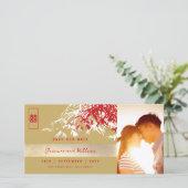 Save The Date Red Gold Zen Bamboo Feuille Photo Mariage chinois (Debout devant)