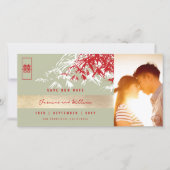 Save The Date Red Grey Zen Bamboo Feuille Photo Mariage chinois (Devant)