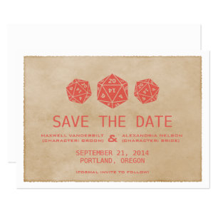 Save The Date Red Grunge D20 Dice Gamer Enregistrer l'Invitation