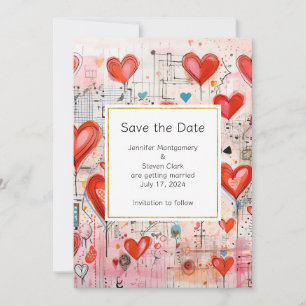 Save The Date Red Hearts Whimsical Love Motif Mariage