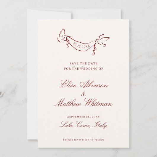Save The Date Red Illustrated Whimsical Wedding  (Devant)