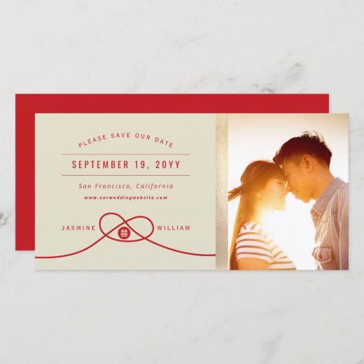 Save The Date Red Knot Double Bonheur Mariage chinois Photo (Devant / Derrière)