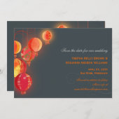 Save The Date Red Lanterns Charcoal Grey Wedding Enregistrer la  (Devant / Derrière)