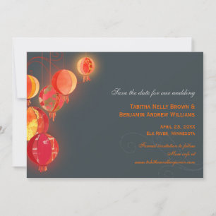 Save The Date Red Lanterns Charcoal Grey Wedding Enregistrer la 