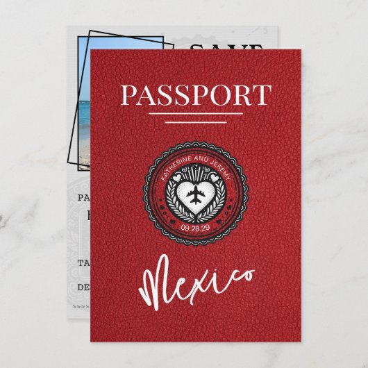 Save The Date Red Mexico Passport Enregistrer la date (Devant / Derrière)