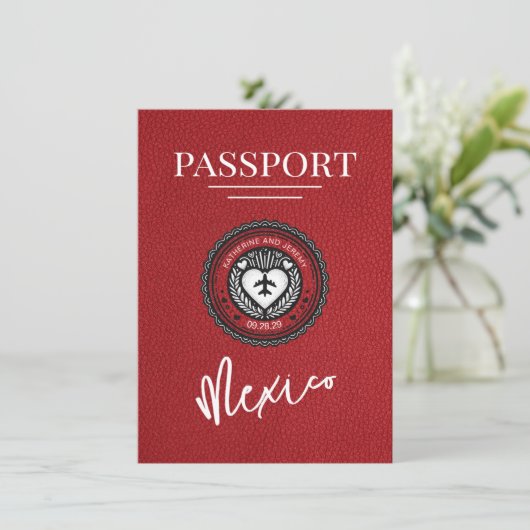 Save The Date Red Mexico Passport Enregistrer la date (Debout devant)