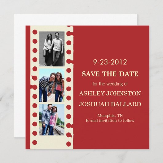 Save The Date Red Movie Film Strip Enregistrer La Date Invitatio (Devant / Derrière)