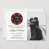 Save The Date Red Parties scintillant Poker Chip Casino Mariage  (Devant)