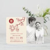 Save The Date Red Peach Blossoms chinois Double Happy Photo (Debout devant)