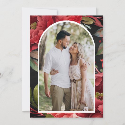 Save The Date Red Peony Floral Mason Jar Black Mariage Photo (Dos)