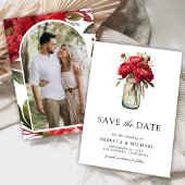 Save The Date Red Peony Floral Mason Jar Photo Mariage