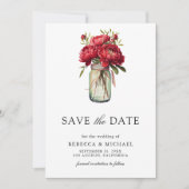 Save The Date Red Peony Floral Mason Jar Photo Mariage (Devant)