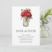 Save The Date Red Peony Floral Mason Jar Photo Mariage (Debout devant)