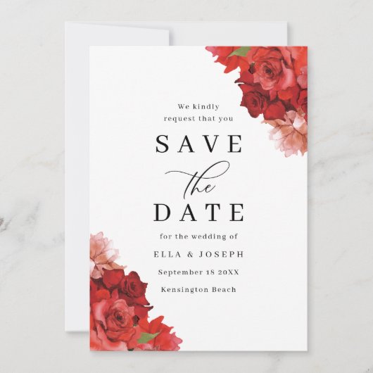 Save The Date Red & Pink Floral Wedding (Devant)