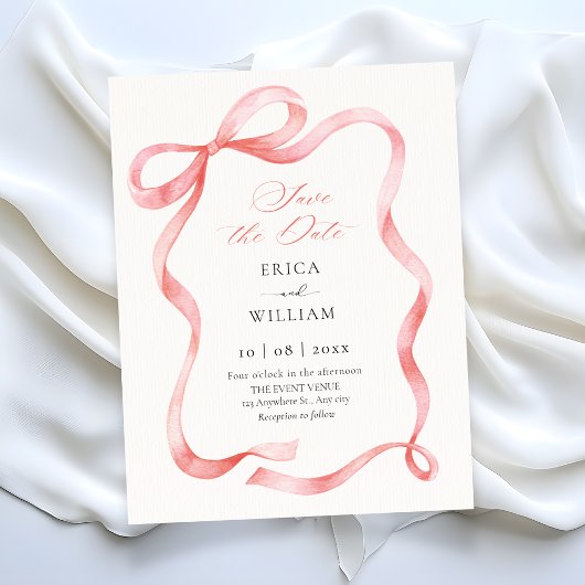 Save The Date Red pink ribbon bow 