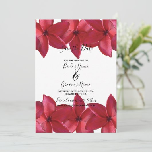 Save The Date Red Plumeria Frangipani Mariage Enregistrer La Dat (Debout devant)