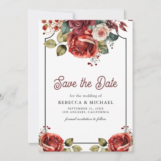 Save The Date Red Roses Floral Photo QR Code Mariage (Devant)