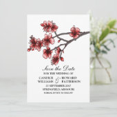 Save The Date Red Simple Cherry Blossoms Enregistrer l'Invitatio (Debout devant)