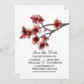 Save The Date Red Simple Cherry Blossoms Enregistrer l'Invitatio (Devant / Derrière)