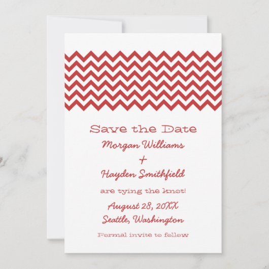 Save The Date Red Simple Chevron Enregistrer l'Invitation de dat (Devant)