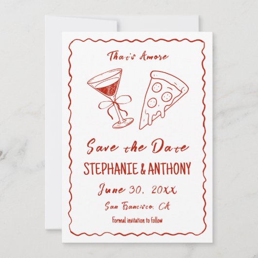 Save The Date Red Whimsical Frame That's Amore Italien Mariage (Devant)