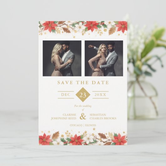Save The Date Refined Classic Christmas Garland Wedding (Debout devant)