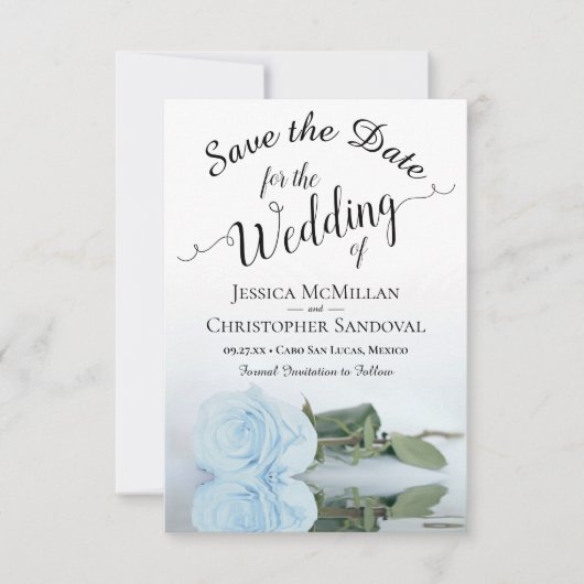 Save The Date Reflet bleu clair Dusty Rose Mariage romantique (Devant)