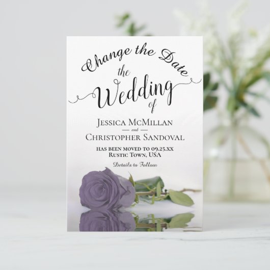 Save The Date Reflet Dusty Purple Rose Change Mariages Plans (Debout devant)