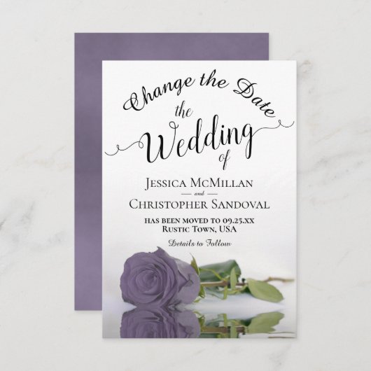 Save The Date Reflet Dusty Purple Rose Change Mariages Plans (Devant / Derrière)