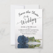 Save The Date Reflet Dusty Steel Blue Rose Mariage romantique (Devant)