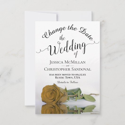 Save The Date Reflet Gold Yellow Rose Changer de plan Mariage (Devant)