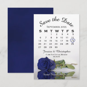 Save The Date Reflet Marine Blue Rose Élégant calendrier de mari
