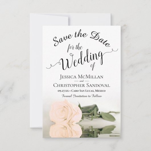 Save The Date Reflet Pale Peach Rose Mariage romantique (Devant)